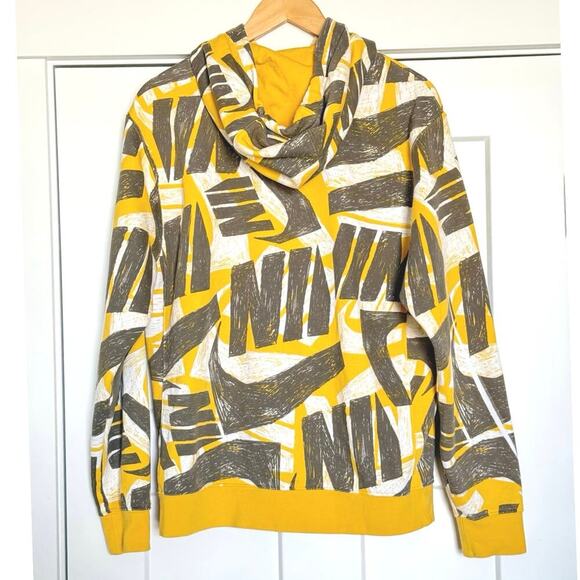 Nike Swoosh All Over Hoodie Yellow Grey White Mens Small - Picture 3 of 8